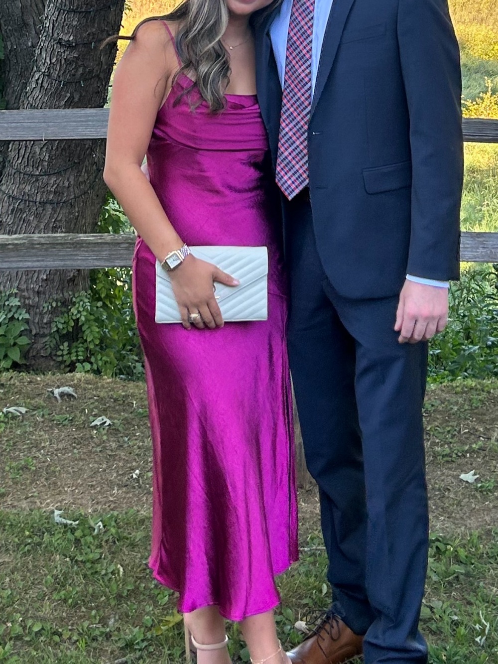Fuchsia Satin Slip Dress with Spaghetti Straps